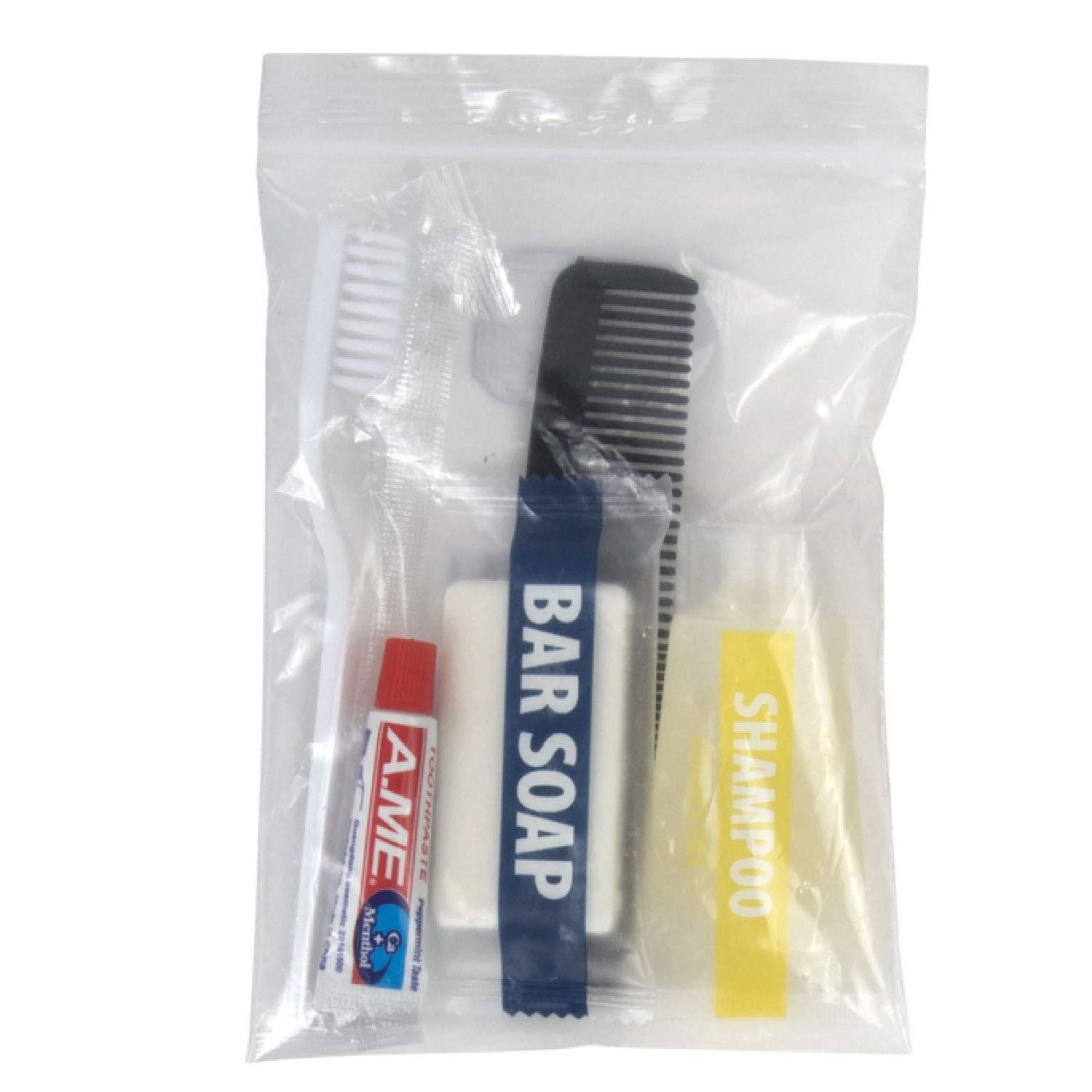 96 Pack of Bulk Wholesale 6 Piece Travel Size Hygiene Toiletry Kits Containing Shampoo, Bar Soap, Toothbrush, Toothpaste, and Hair Comb for Homeless Charity Donation