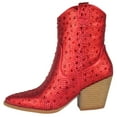 thumbnail image 2 of Top Moda Women Ankle Cowboy Western Boots Block High Heels Rhinestone Bling Glitter Short Booties Side Zipper Pointed-Toe NAPLES-1 Red 8.5, 2 of 3