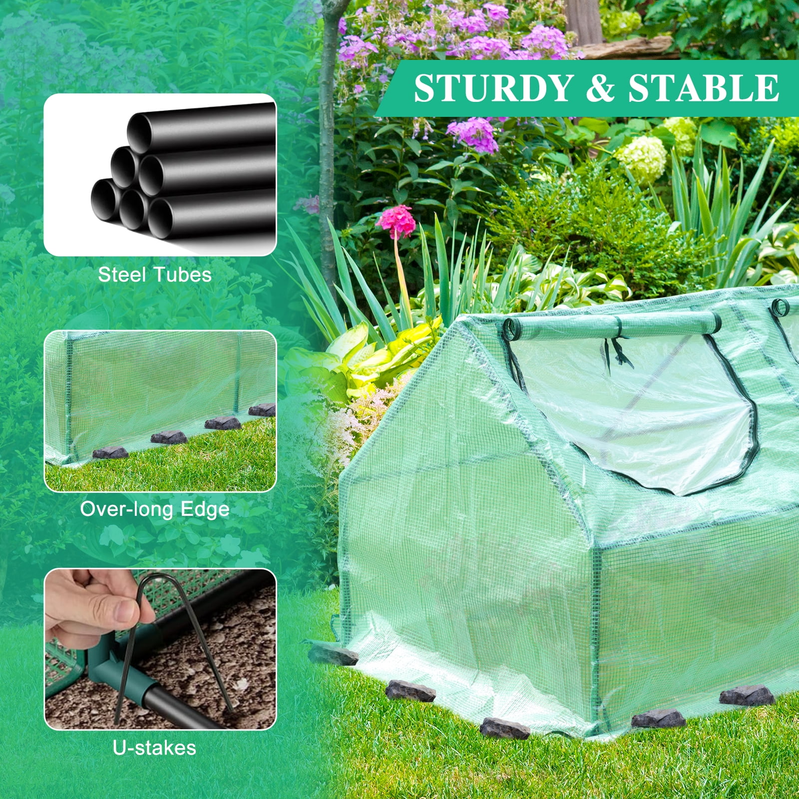 Aoodor 4x2x2 FT 3-in-1 Mini Greenhouse Kit, Small Greenhouse with Triple-Layer Window for All-Season Vegetable and Plant Growing