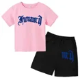 thumbnail image 3 of Ensemble T-Shirt Imprimé Gothique pour Enfants, Haut d'Été + Shorts 2 Pcs Manches Courtes Mode Décontractée Garçons Filles, 3 of 5