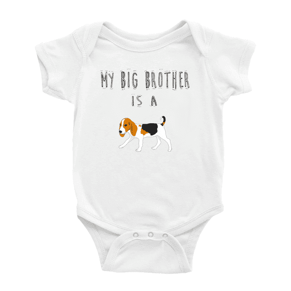 My Big Brother Is A Beagle Dog Funny Baby Bodysuit Boy Girl Unisex