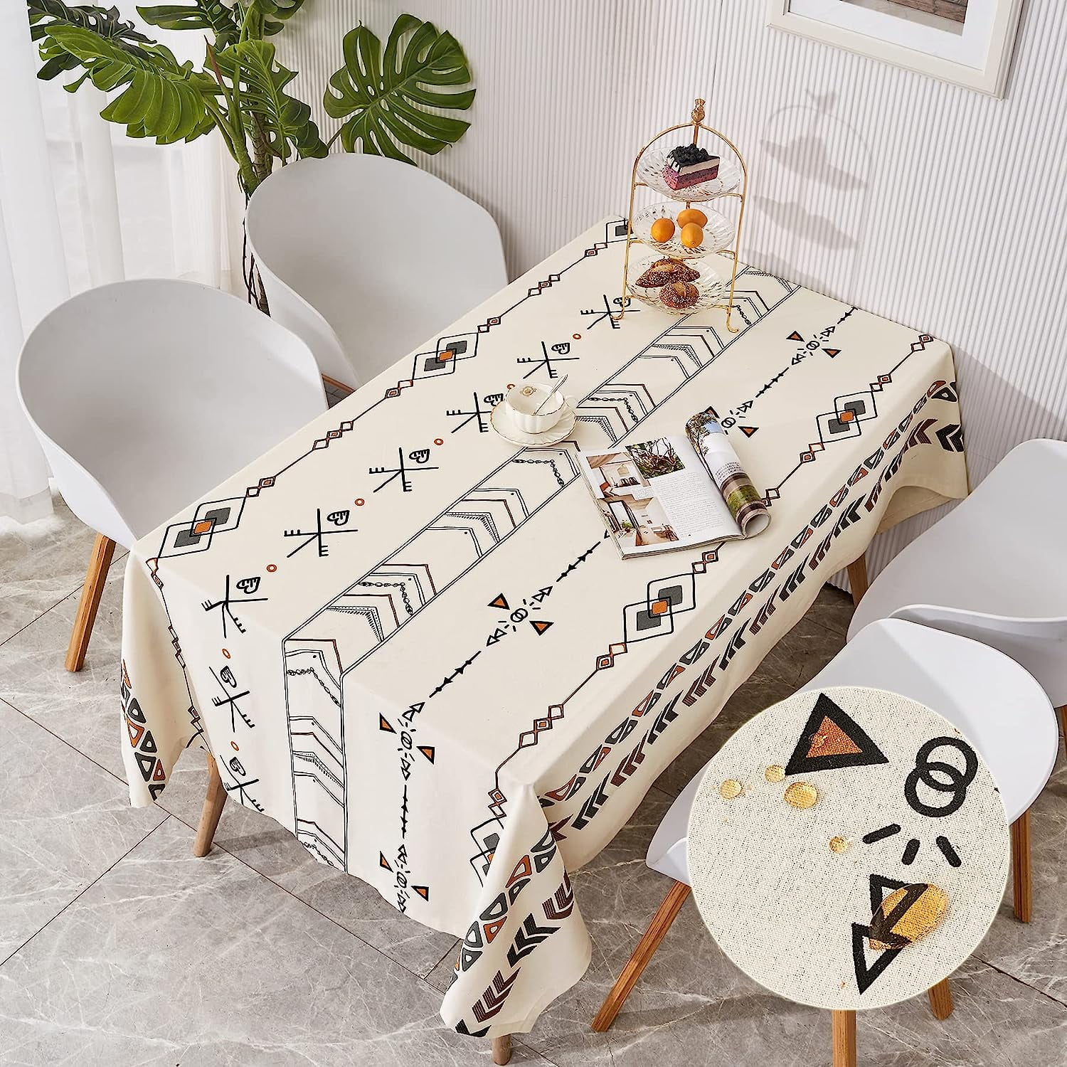WISH TREE Boho Tablecloth Water Resistant Table Cloth Bohemian Cotton