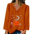 thumbnail image 1 of Pink Camiseta de manga larga con estampado de calabaza para mujer Tops casuales con cuello en V para Halloween, 1 of 2