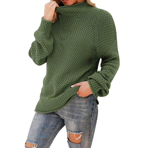 Green Sweatshirt for Women's High Neck Large Sweater Batwing Long Sleeve Pullover Loose Knit Pullover Sweater Women Fall Clothes