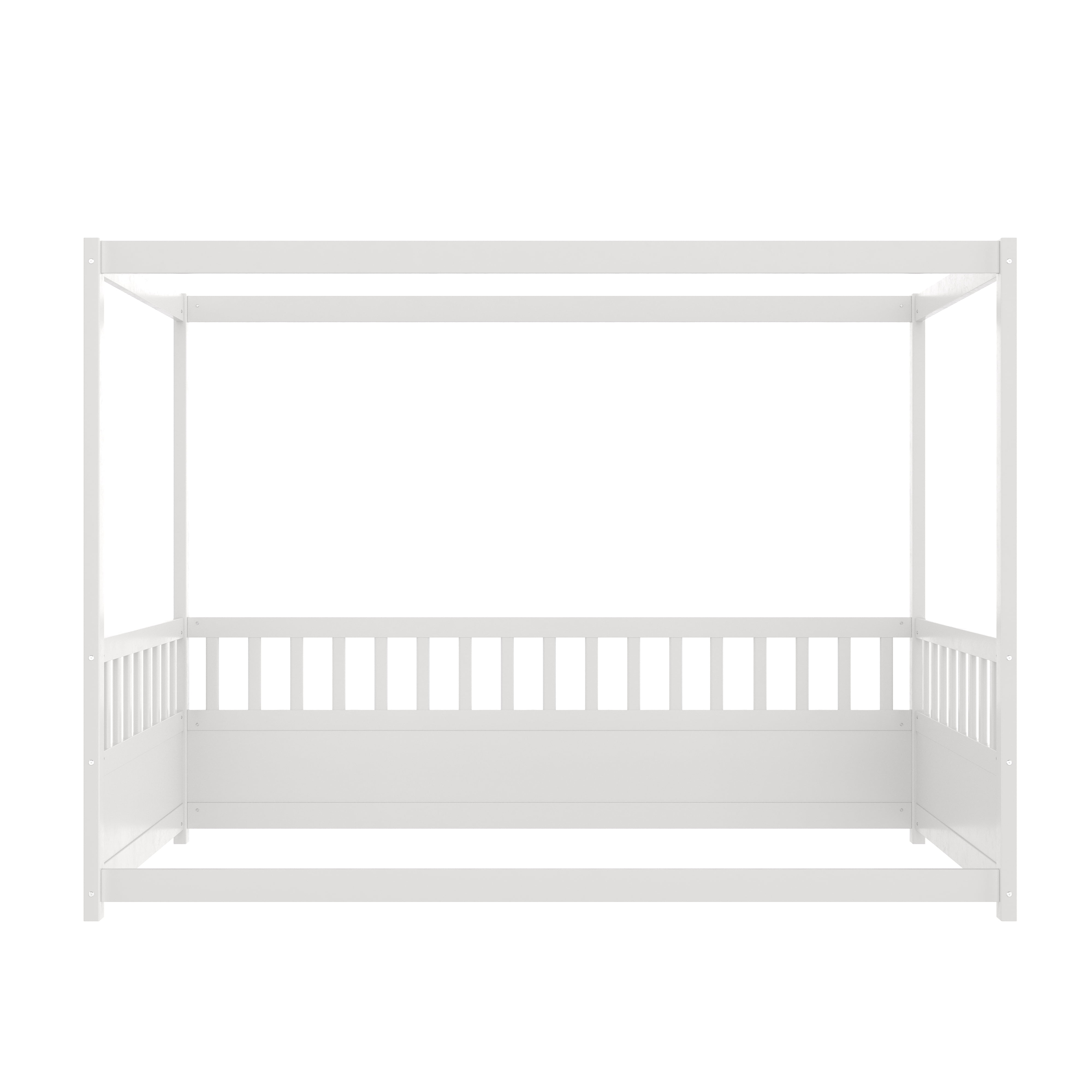 Miniyam Twin Size Canopy Bed with Guardrails for Kids and Teens, White
