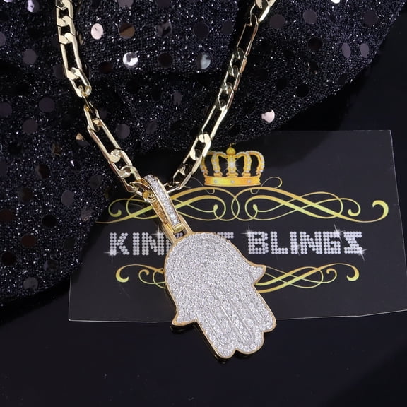 King of Bling's Promise Yellow Sterling silver "HAMSA" Shape Pendant with 3.38ct Cubic Zirconia