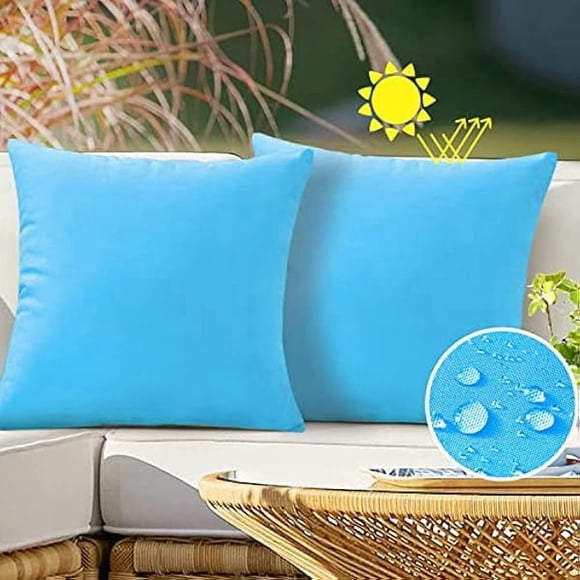 ccwmincc Housses de Coussins d'Extérieur Imperméables Décoratives Bleu Ciel pour l'Extérieur, Housses de Coussins pour Meubles de Patio, Déco pour Banc de Jardin, Porche, Canapé, Tente, Sunbrella 20x20 Lot de 2