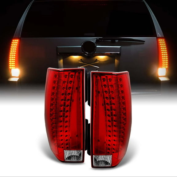 AKKON - For Cadillac Escalade Red Clear LED Tail Lights Brake Lamps Replacement Assembly Left   Right Pair Set