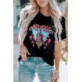 thumbnail image 3 of ABPHQTO Camiseta de manga corta con estampado gráfico de letras de flores de guitarra negra para mujer, 3 of 5