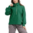 thumbnail image 5 of Biekopu Women's Loose Pullover, Solid Color Lapel Long Sleeve Half Zip Cropped Sweatshirt Clothes, 5 of 9
