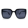 thumbnail image 5 of Womens Rectangle Inset Lens Minimalist Fashion Plastic Sunglasses All Black, 5 of 8