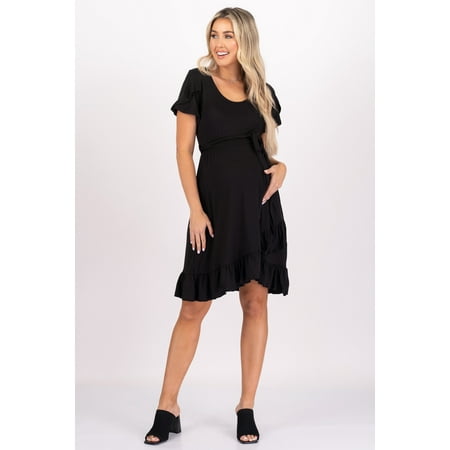 

Maternity Ruffle Dress with Butterfly Sleeves and Adjustable Belt