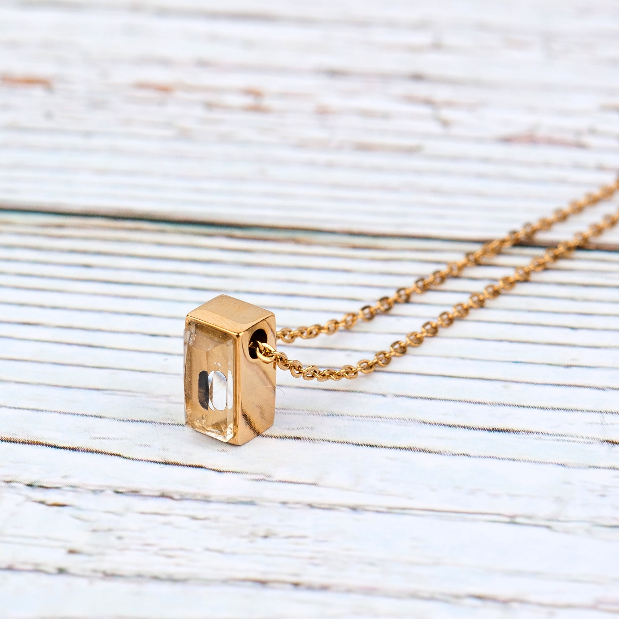 Anavia See You Cremation Necklace for Ashes, Mini See Through Urn Necklace, Mini Cube Cremation Pendant, Cremation Jewelry, Memorial Jewelry, Mini Urn-[Gold]