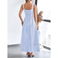 thumbnail image 2 of Light Blue Gingham Square Neck A-Line Maxi Sundress With Thin Straps And Side Pockets, 2 of 5