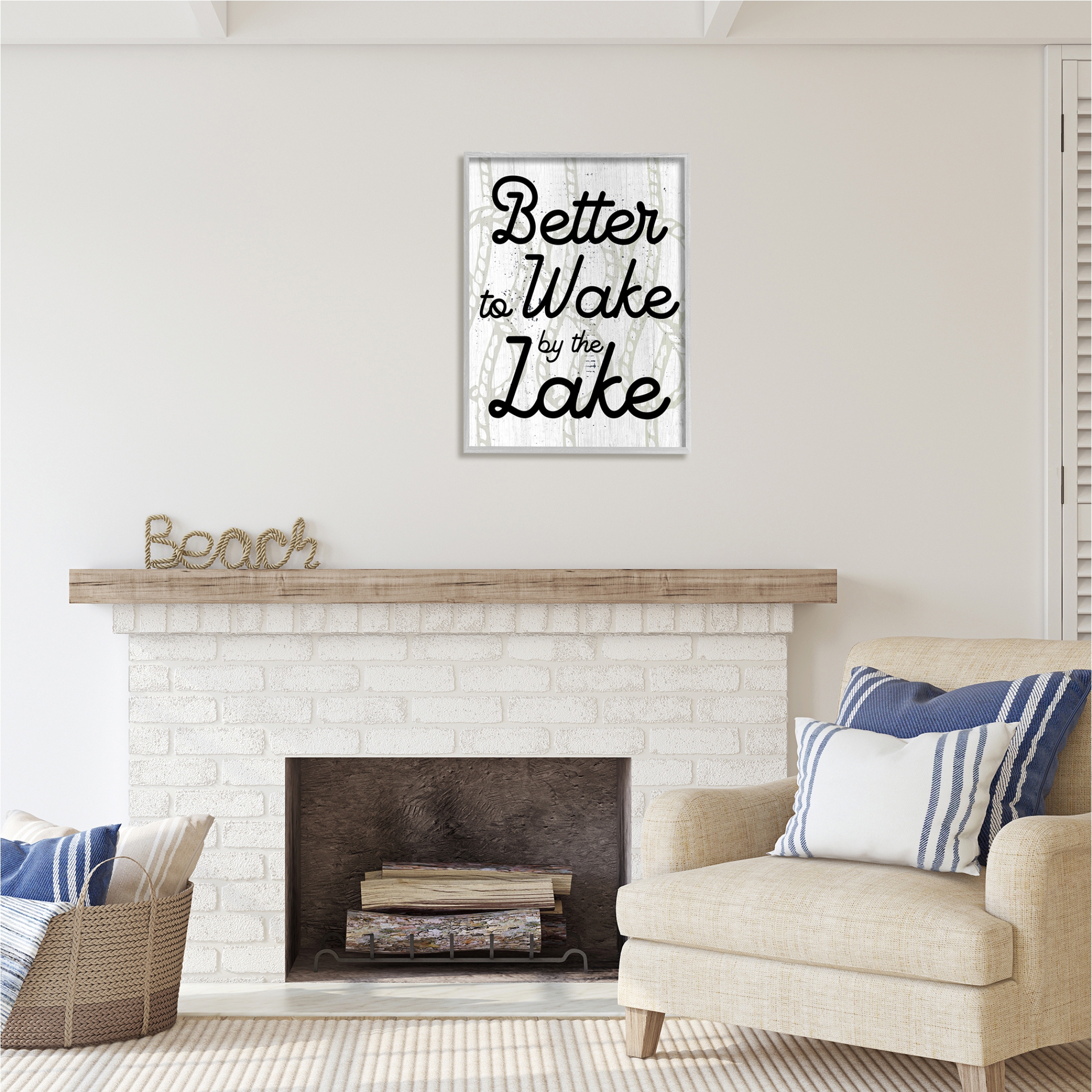 Stupell Industries Lake Phrase on Rope Pattern Inspirational Painting Gray Framed Art Print Wall Art, 24 x 30