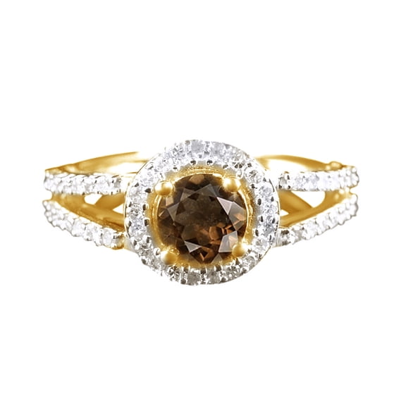 AFFY Brown Natural Diamond Solitaire Engagement Ring In 10k Yellow Gold (1.01 Cttw)