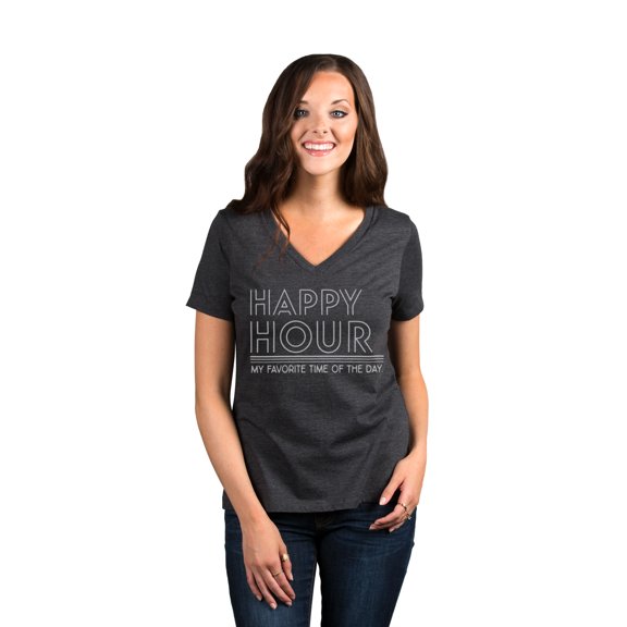 Happy Hour Women's Fashion Relaxed V-Neck T-Shirt Tee Charcoal Grey Small