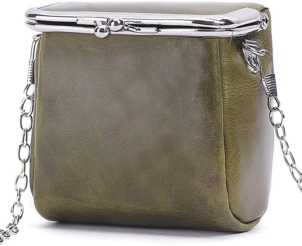 PIKADINGNIS Clutch Bag for Women Genuine Leather Wallet Kiss Lock Shoulder  Bag Small Crossbody Bag Retro Coin Purse 