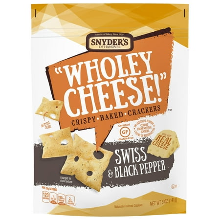Snyder's of Hanover Wholey Cheese! Gluten-Free Swiss & Black Pepper Baked Cheese Crackers, 5 (Best Crackers For Cream Cheese And Pepper Jelly)