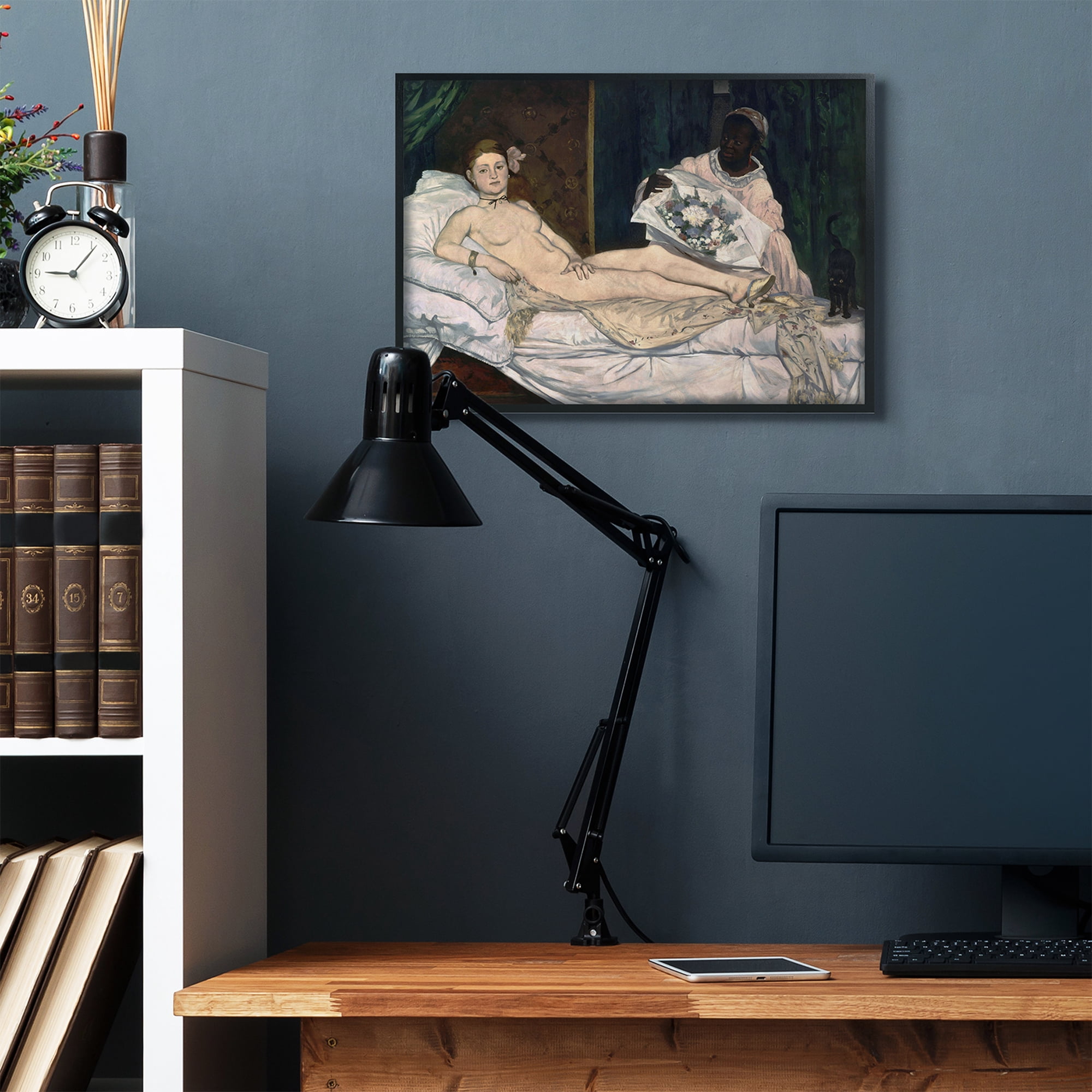 Stupell Industries Woman Lounging Classic Figure Painting Black Framed Art Print Wall Art, 24x30, by Edouard Manet