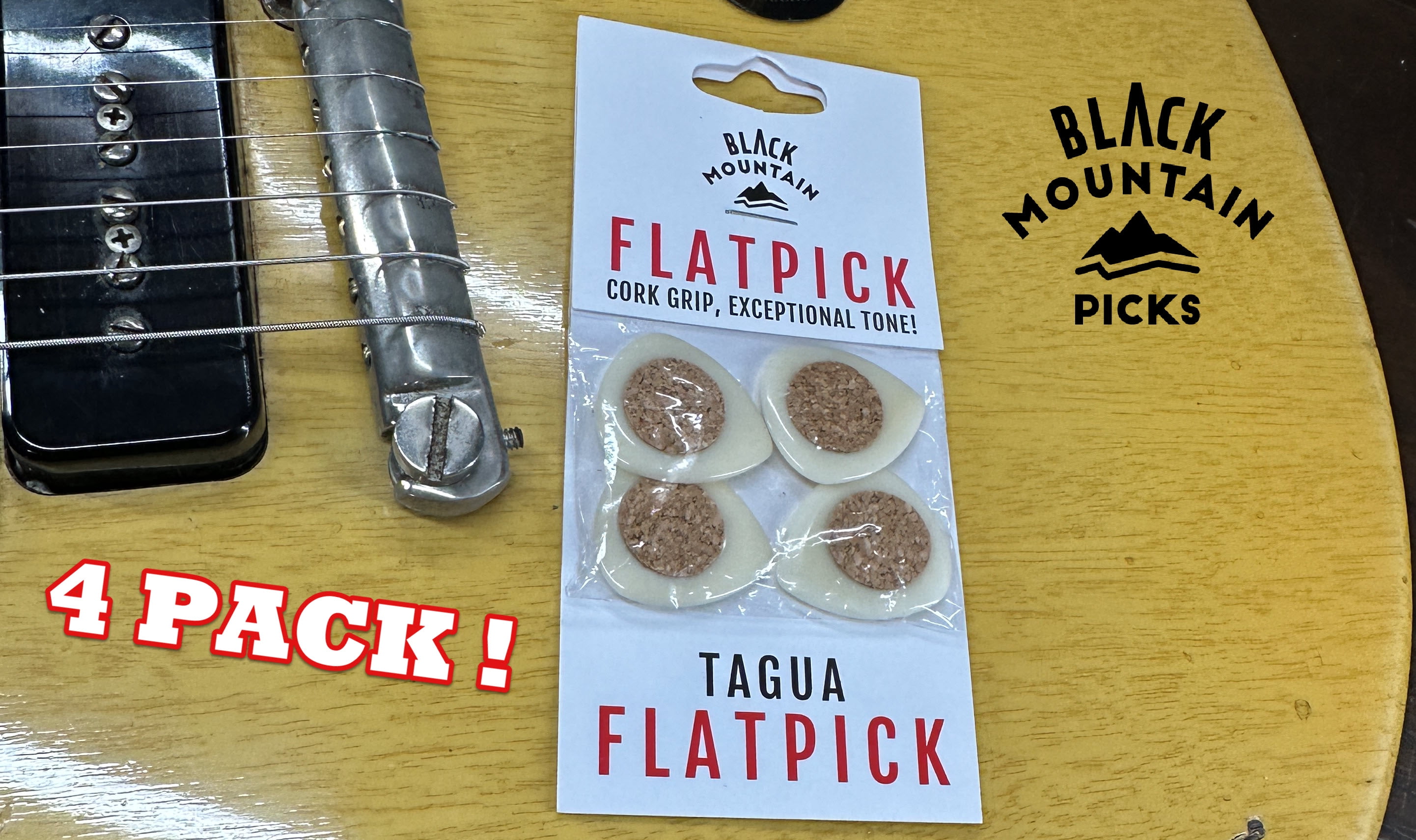 4X BLACK MOUNTAIN Handcrafted Tagua Guitar Pick WITH Griffin 5 Guitar Rack Stand