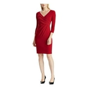 RALPH LAUREN Womens Red Long Sleeve Sheath Cocktail Dress Petites 2P