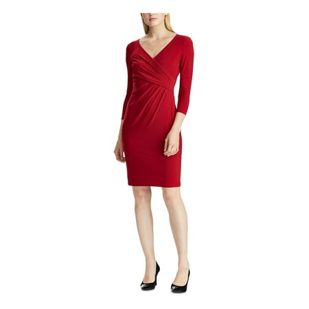 RALPH LAUREN Womens Red Long Sleeve Sheath Cocktail Dress Petites 2P