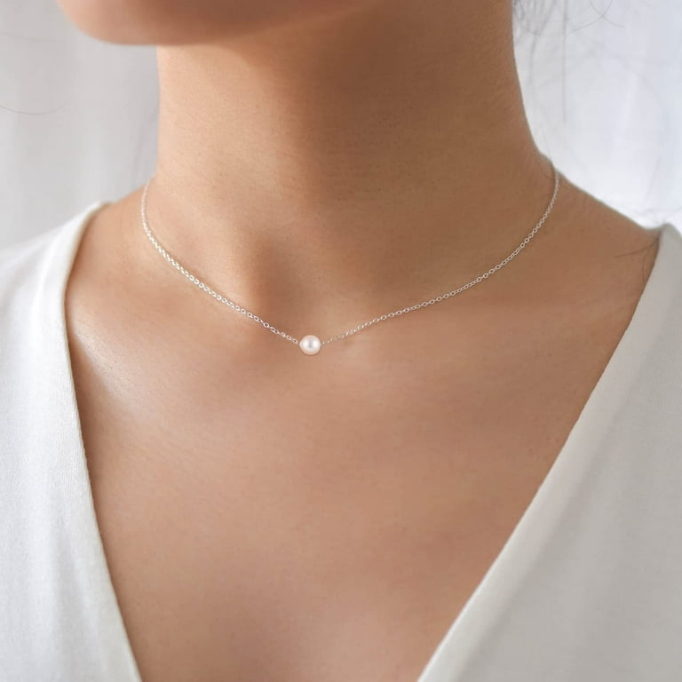 Dainty Pearl Necklace for Women 14K Real Gold Plated Handmade Pearl Chain  Simple Delicate Cute Bead Gold Necklace for Women Summer Everyday Jewelry