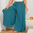 thumbnail image 6 of LYMAYTER Women Wide Leg Pants Summer Casual Long Pants for S-2XL Elastic Waist High Waisted Trousers, 6 of 7