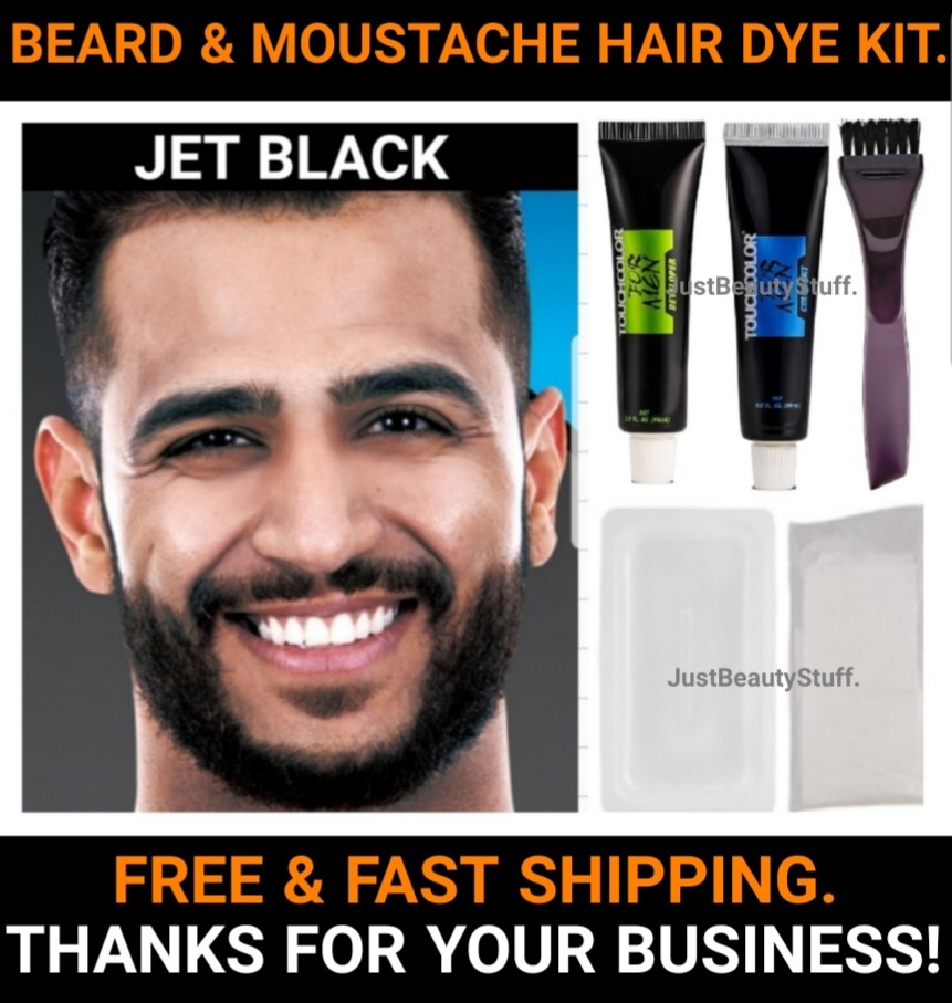 JET BLACK BEARD MOUSTACHE SIDEBURNS HAIR DYE CREAM KITLONG LASTING