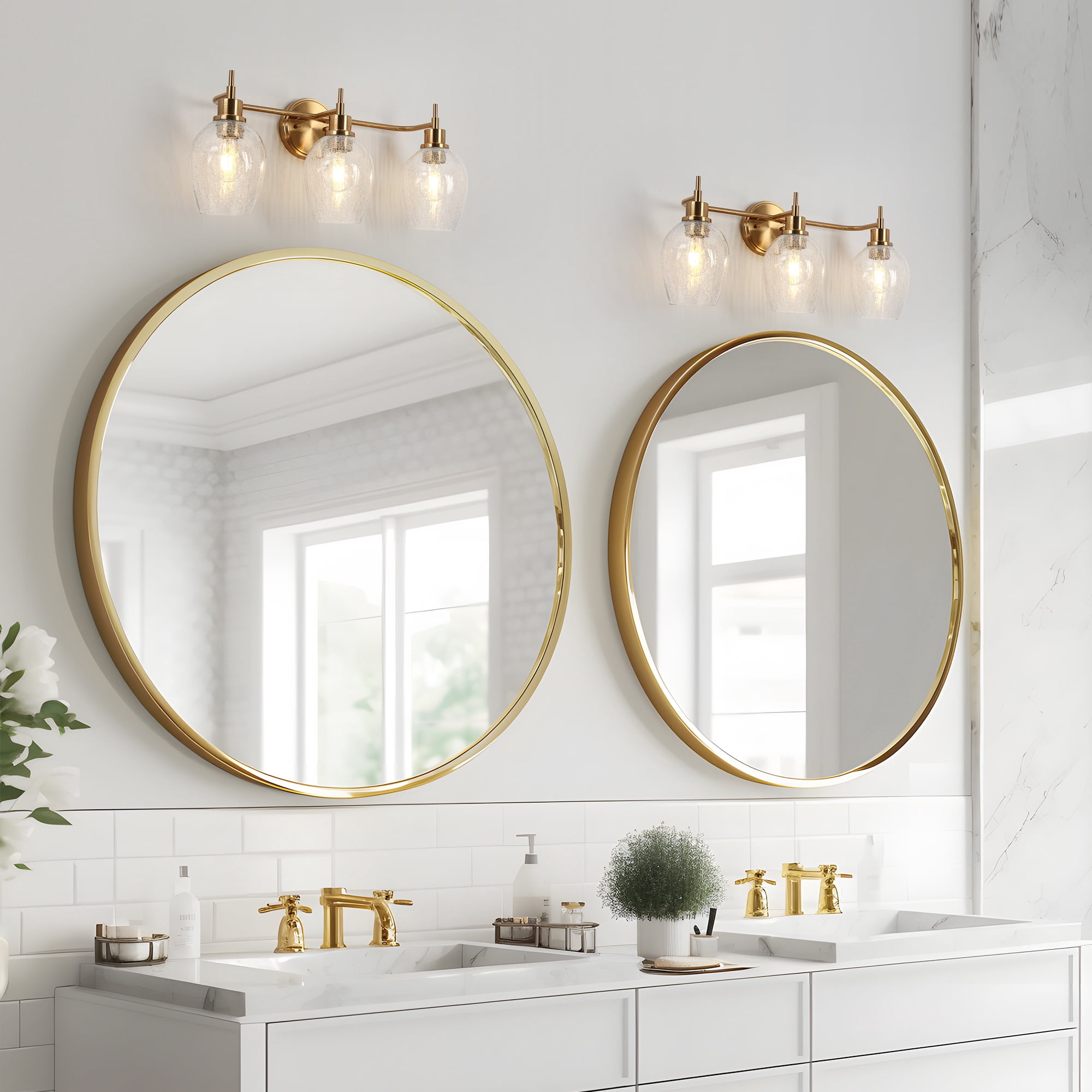Mirabellisation Cracked Glass 23.6-in 3 Light Polished Gold Modern/contemporary Bathroom Vanity light