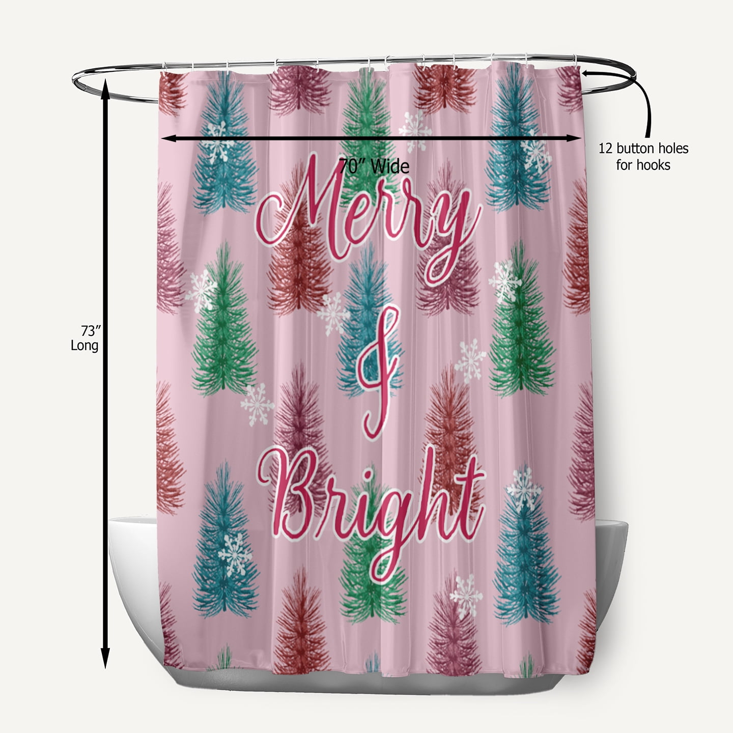Simply Daisy 70" W x 73" L Merry and Bright Polyester Shower Curtain, Light Pink [1 Ct]