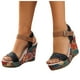 thumbnail image 3 of Bmisegm Ladies Summer Retro Ethnic Style Printing High Heel Thick Bottom Buckle Large Size Slope Heel Sandals Sandals Women Summer Black 7.5, 3 of 9