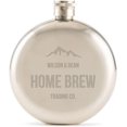 thumbnail image 1 of Weddingstar Customizable Silver Stainless Steel Round Hip Flask \u2013 Mountain Engraving, 1 of 3
