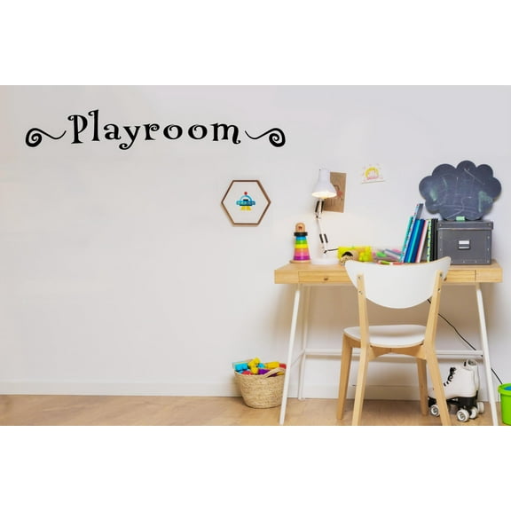 Playrooms Text Swirl Pattern Playroom Play Rooms Quotes Wall Sticker Art Decal for Kids Room Playground Playhouse Nursery Kindergarten Fun Decor Stickers Wall Art Vinyl Decoration Size (32x40 inch)