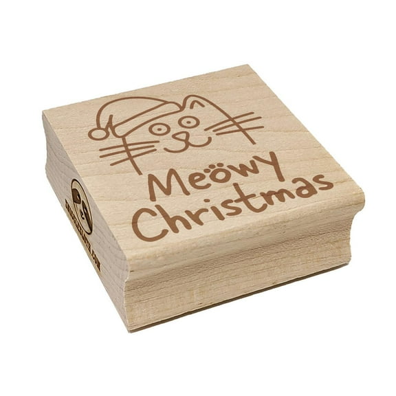 Meowy Christmas Cat with Santa Hat Square Rubber Stamp Stamping Scrapbooking Crafting - Small 1.25in