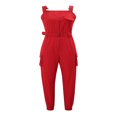 thumbnail image 1 of Combinaison Cargo Décontractée Sans Manches pour Femmes avec Poches Ceinture Pantalon Crayon Ample Rouge P, 1 of 6