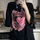 thumbnail image 4 of Camiseta de gran tamaño con estampado de amor Harajuku para mujer, camisetas bonitas para parejas, ropa de calle Y2k, Tops, ropa dulce, 4 of 5