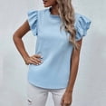 thumbnail image 2 of Nnhblu Womens Shirt Short Ruffle Sleeve Round Neck Casual Tshirt Fitted Elegant Tops Blouses Light Blue,S-XL, 2 of 5