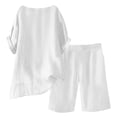 thumbnail image 4 of WULMLEO Linen Short Sets for Women 2 Piece Outfits Short Sleeve Button V Neck Shirts and Bermuda Short Sets Vacation Clothes White XL, 4 of 6