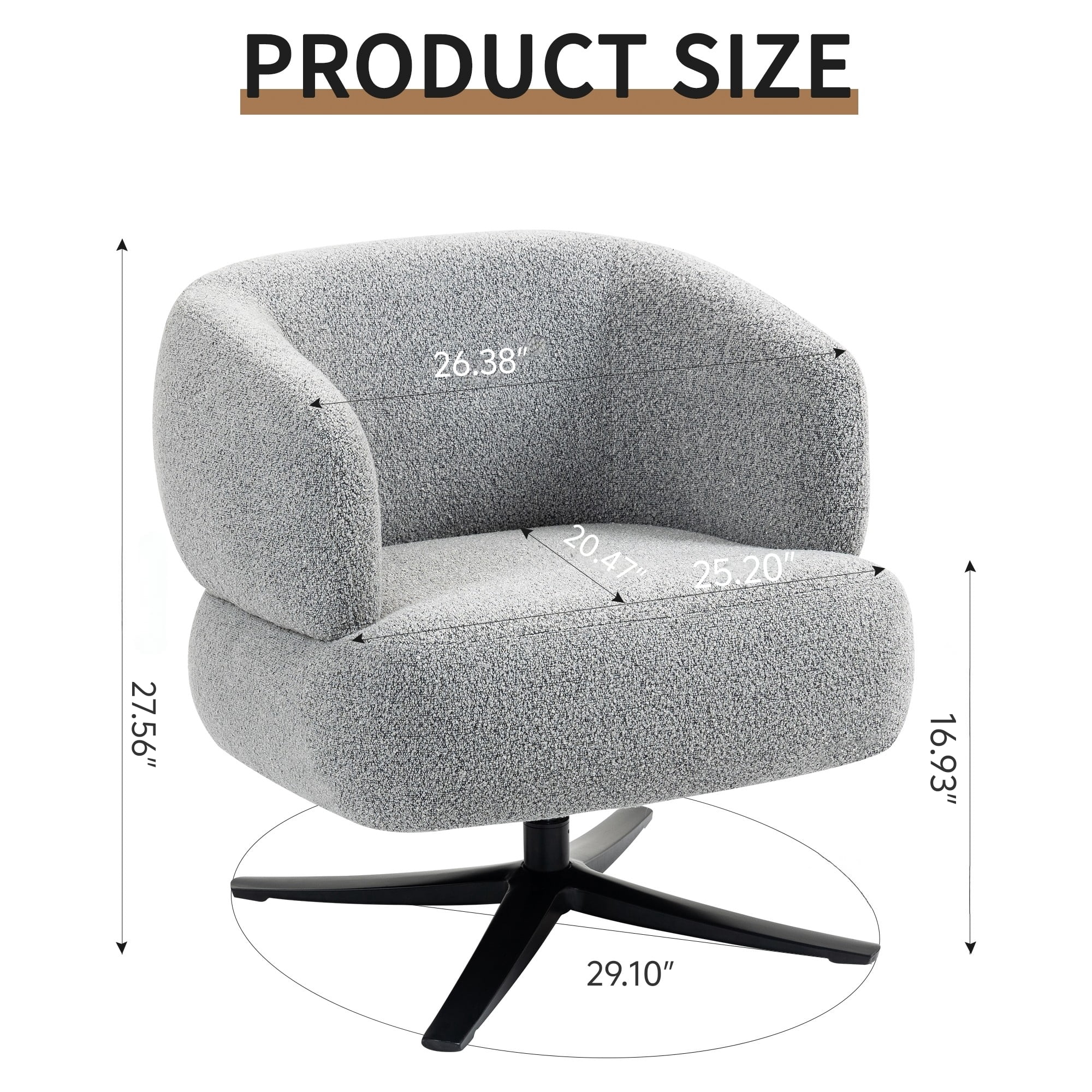 Swivel Chair, Accent Chair, Leisure Sofa With 360 Rotation Linen Fabric Thick Cushion For Living Room Balcony Study, Grey Curved Armrest Sofa Chair