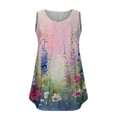 thumbnail image 3 of Plus Size Tank Tops for Women Floral Henley Pleated Sleeveless Shirts Summer Casual Loose Flowy Soft Tops (XL, Pink 1), 3 of 4