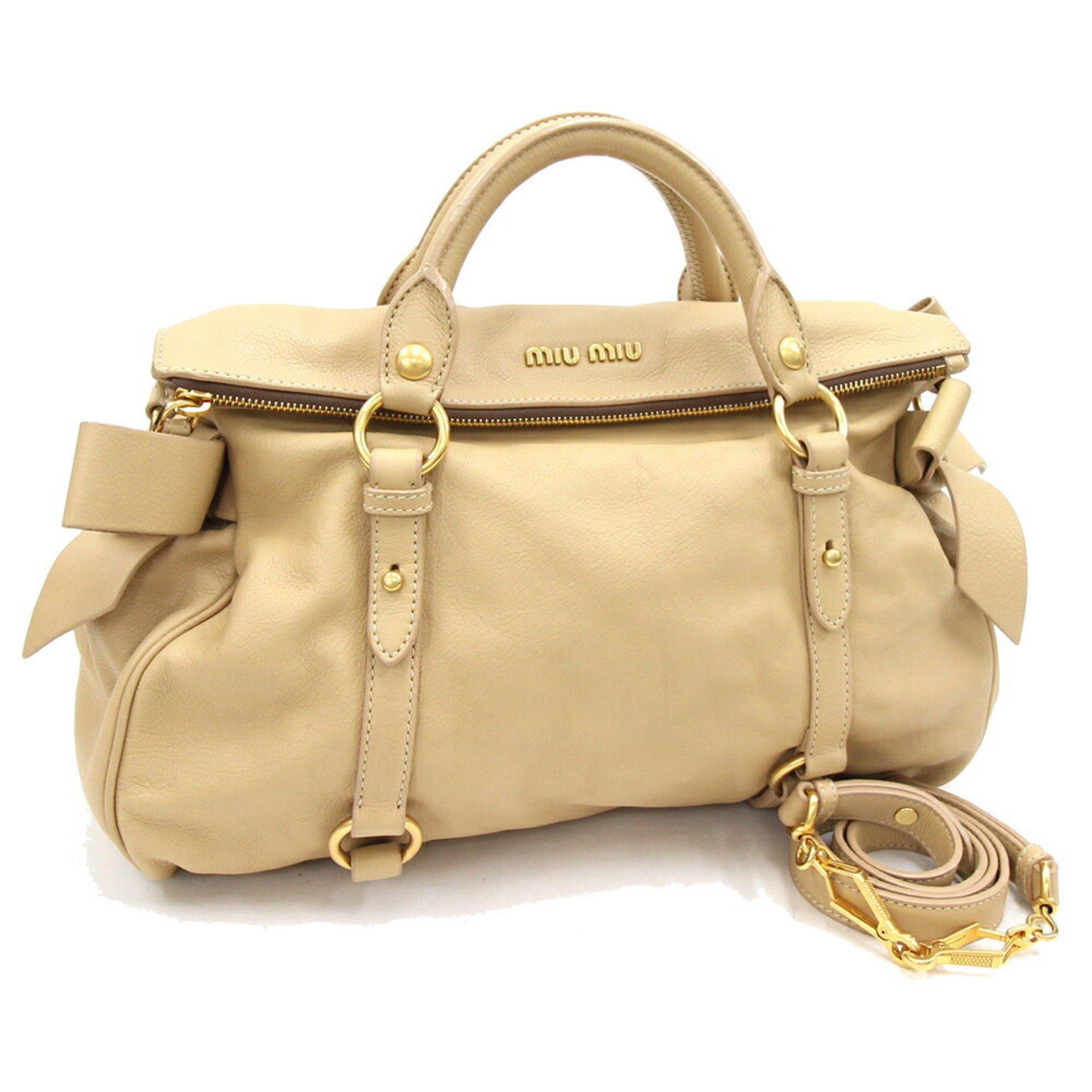 Authenticated Used Miu Miu Miu Handbag RT0365 Beige Leather Shoulder