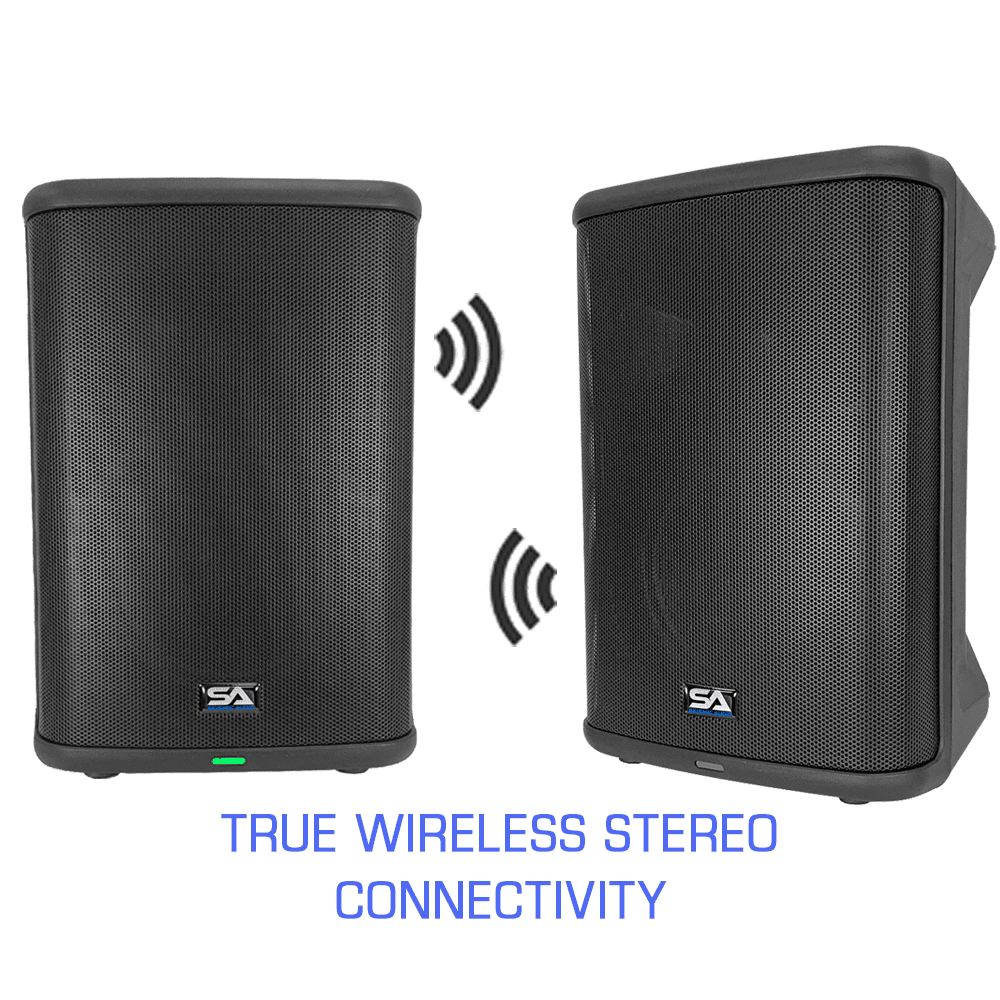 Seismic Connect - Pair of Powered 8 Inch Portable 2-Way Compact PA Speakers with Rechargeable Battery - All-In-One PA System