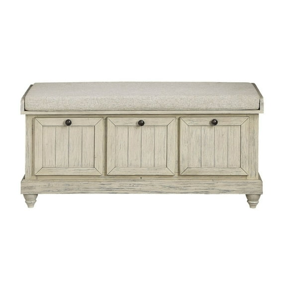 Lorain Distressed Beige Lift Top Storage Bench