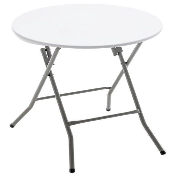 24 Inch Round Folding Table Standard White Plastic Top Gray Steel Frame