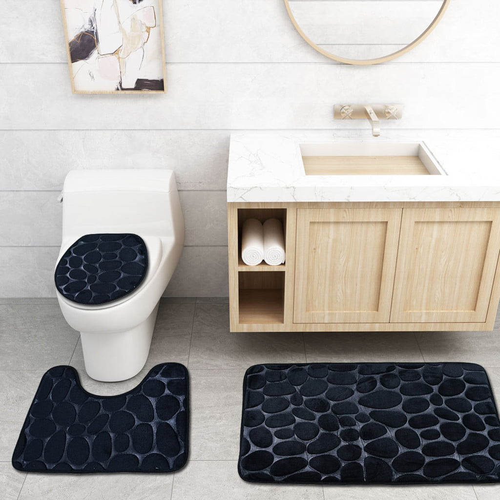 3PCS Non-Slip Fish Scale Bath Mat Bathroom Kitchen Carpet Doormats Decor Set 