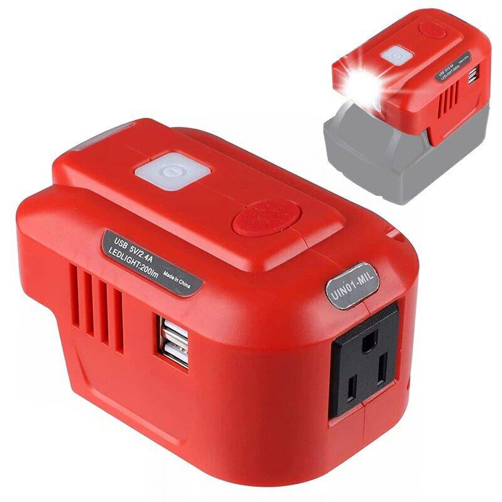 150W Phone Charger Adapter for Milwaukee M18 18V, URUN DC 18V to AC 120V Power Inverter Generator, Top Off Inverter Power Supply for Milwaukee with USB Port & LED Light & AC Outlet(No Battery)