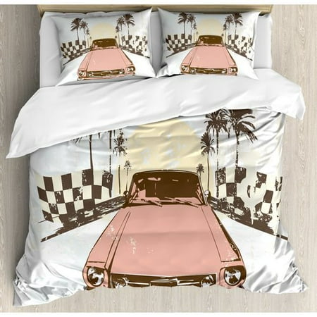 Ambesonne Grunge Old Fashioned Car Auto Sport Checkers Palms