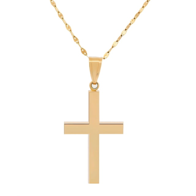Cadena Dije Cruz Lisa Casa del Anillo Oro Sólido 10k Amarillo 40 cm